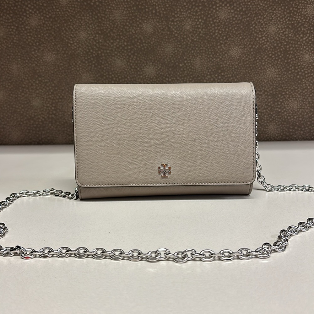 🔥🔥🔥Tory Burch Gray Leather Wallet Clutch Crossbody Bag